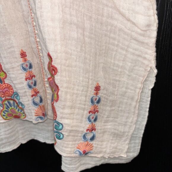 Johnny Was Workshop Tamia Boho Drape Top Size S Peach Floral Embroidered Cotton - Picture 6 of 9